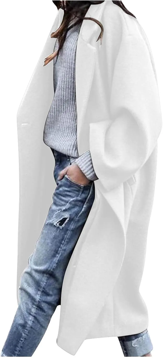 Women Turn Down Collar Overcoat Plus Size Casual Cardigan Coat Solid Oversized Jacket Fashion Winter Woolen Coats