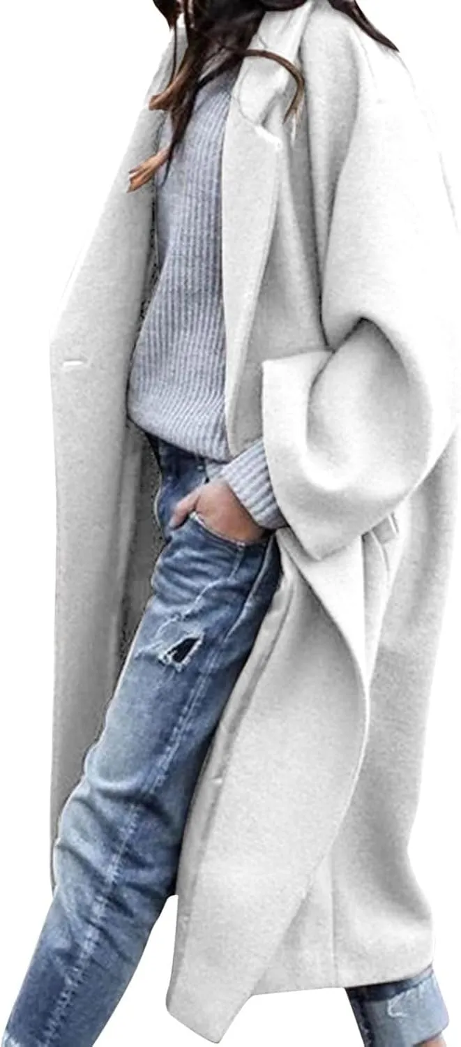Women Turn Down Collar Overcoat Plus Size Casual Cardigan Coat Solid Oversized Jacket Fashion Winter Woolen Coats