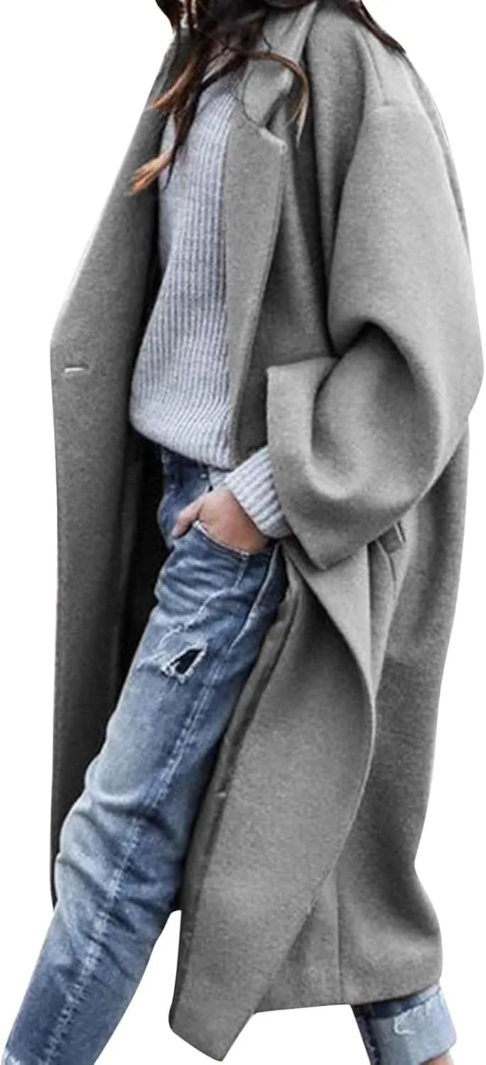Women Turn Down Collar Overcoat Plus Size Casual Cardigan Coat Solid Oversized Jacket Fashion Winter Woolen Coats