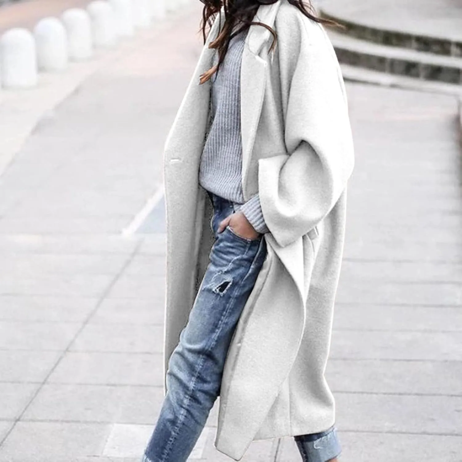 Women Turn Down Collar Overcoat Plus Size Casual Cardigan Coat Solid Oversized Jacket Fashion Winter Woolen Coats