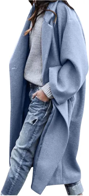 Women Turn Down Collar Overcoat Plus Size Casual Cardigan Coat Solid Oversized Jacket Fashion Winter Woolen Coats
