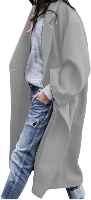 Women Turn Down Collar Overcoat Plus Size Casual Cardigan Coat Solid Oversized Jacket Fashion Winter Woolen Coats