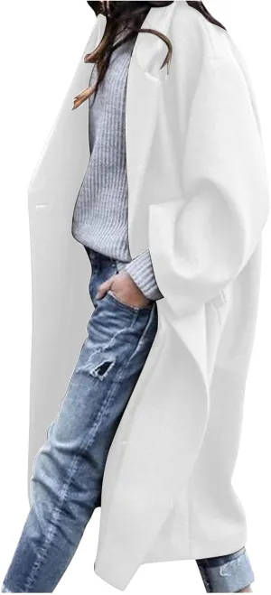 Women Turn Down Collar Overcoat Plus Size Casual Cardigan Coat Solid Oversized Jacket Fashion Winter Woolen Coats
