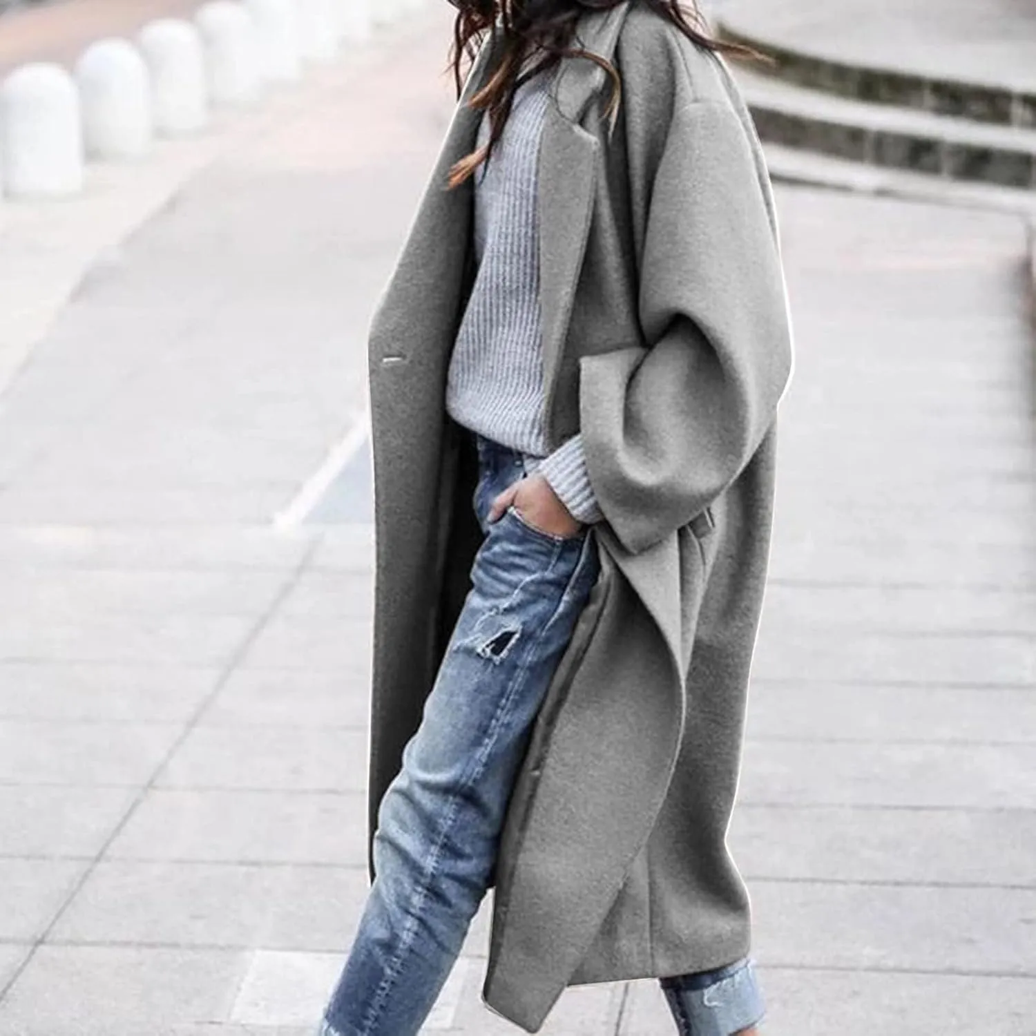 Women Turn Down Collar Overcoat Plus Size Casual Cardigan Coat Solid Oversized Jacket Fashion Winter Woolen Coats