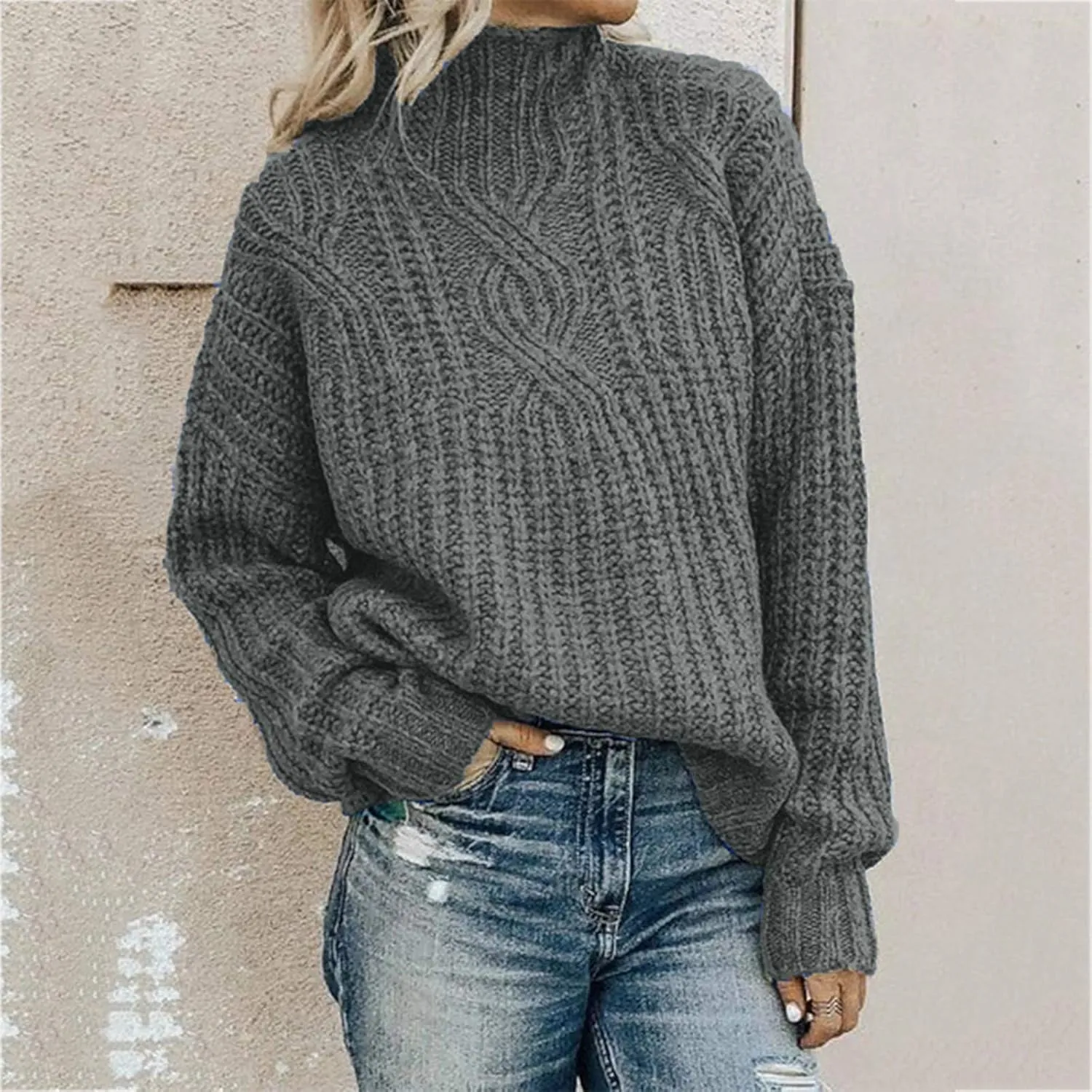 Women Turtleneck Long Sleeve Fashion Sweaters Chunky Knit Fall Winter Oversized Loose Pullover Sweater Top Warm Cotton