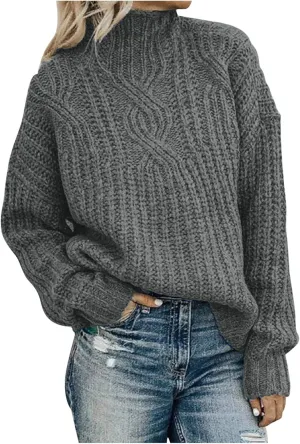 Women Turtleneck Long Sleeve Fashion Sweaters Chunky Knit Fall Winter Oversized Loose Pullover Sweater Top Warm Cotton