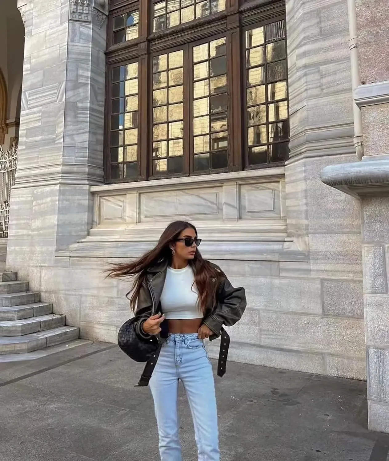 Women Vintage Loose Pu Faux Leather Short Jacket With Belt Streetwear Female Zipper Retro Moto Biker Coat Outwear