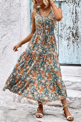 WOMEN FLORAL SLEEVELESS TIERED DRESS WOMEN FLORAL SLEEVELESS TIERED DRESS
