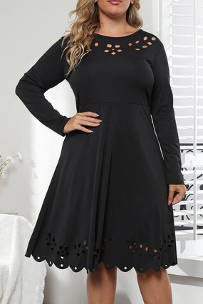 WOMEN PLUS SIZE PUNCHING LONG SLEEVE DRESS WOMEN PLUS SIZE PUNCHING LONG SLEEVE DRESS