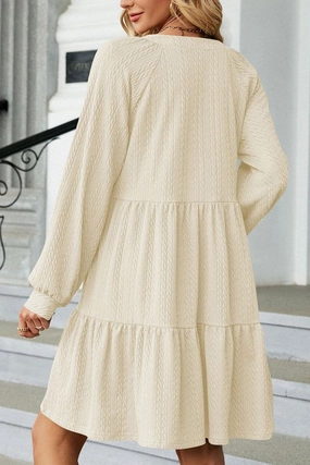 WOMEN V NECK RUFFLED CAKE LONG SLEEVE DRESS WOMEN V NECK RUFFLED CAKE LONG SLEEVE DRESS