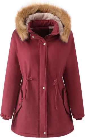 Womens 2024 Long Sleeve Button Drawstring Jacket Zip Up Removable Hoodie Pockets Coat Thick Warm Fitted Coat Outwear