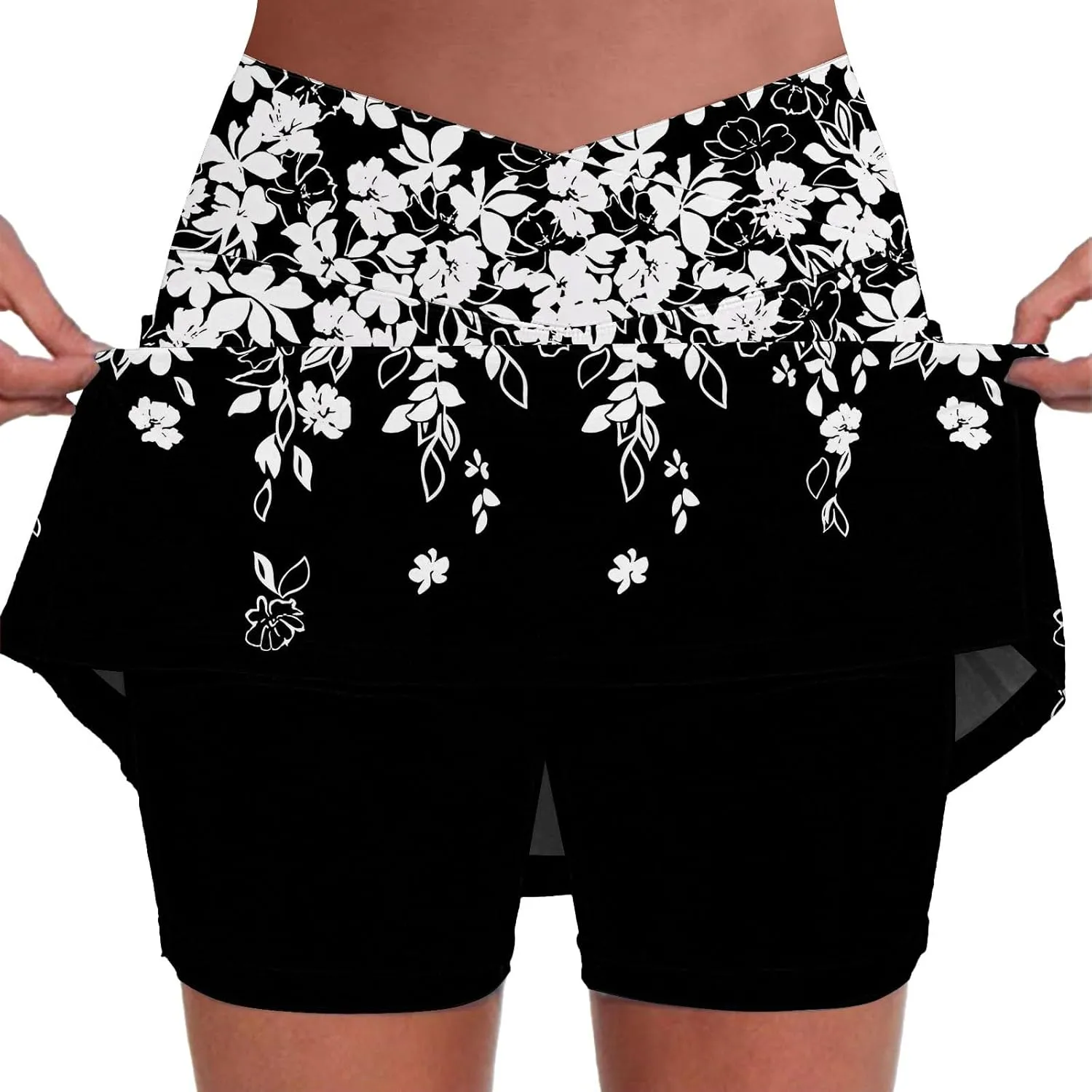 Womens Activewear Pleated Tennis Skirts Fade Pattern Printed Culottes Skinny Mid Waisted Workout Summer Soft Skirt