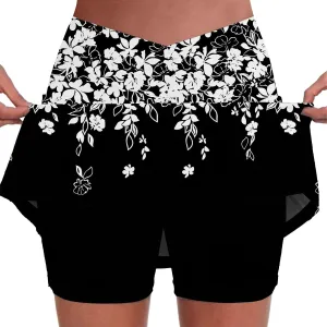 Womens Activewear Pleated Tennis Skirts Fade Pattern Printed Culottes Skinny Mid Waisted Workout Summer Soft Skirt