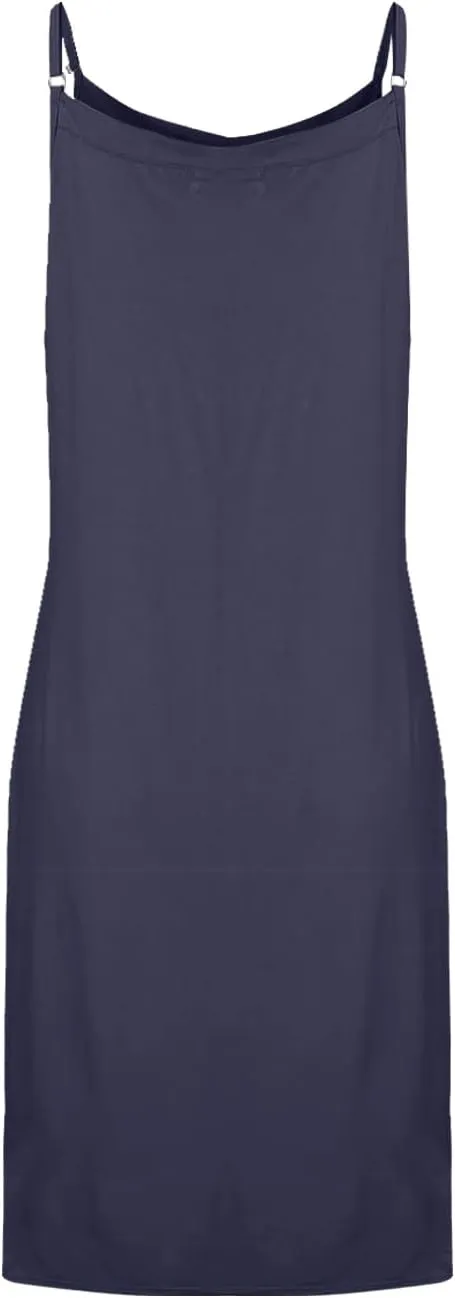 Women's Basic Full Slip Adjustable Spaghetti Strap Camisole Midi Dress Casual Sleeveless Deep V Nightgown