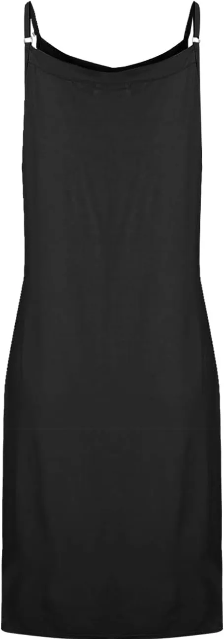 Women's Basic Full Slip Adjustable Spaghetti Strap Camisole Midi Dress Casual Sleeveless Deep V Nightgown