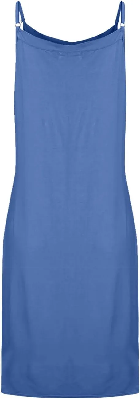 Women's Basic Full Slip Adjustable Spaghetti Strap Camisole Midi Dress Casual Sleeveless Deep V Nightgown