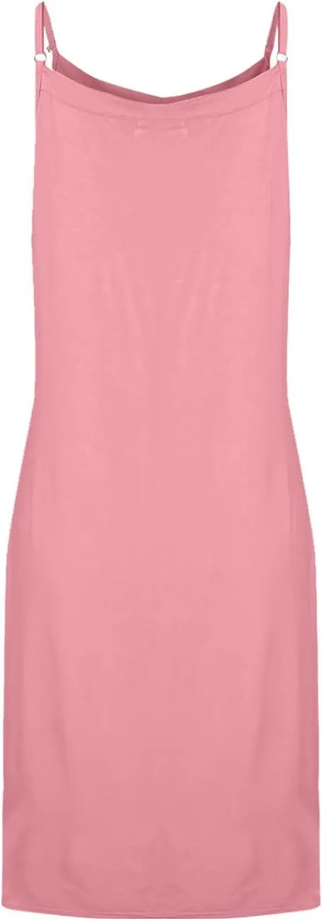 Women's Basic Full Slip Adjustable Spaghetti Strap Camisole Midi Dress Casual Sleeveless Deep V Nightgown