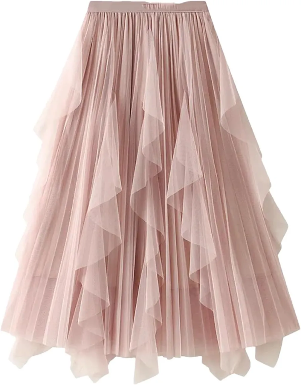 Women's Beading Tulle Midi Long Skirt Female Elastic High Waist Pleated A Line Mesh Skirts