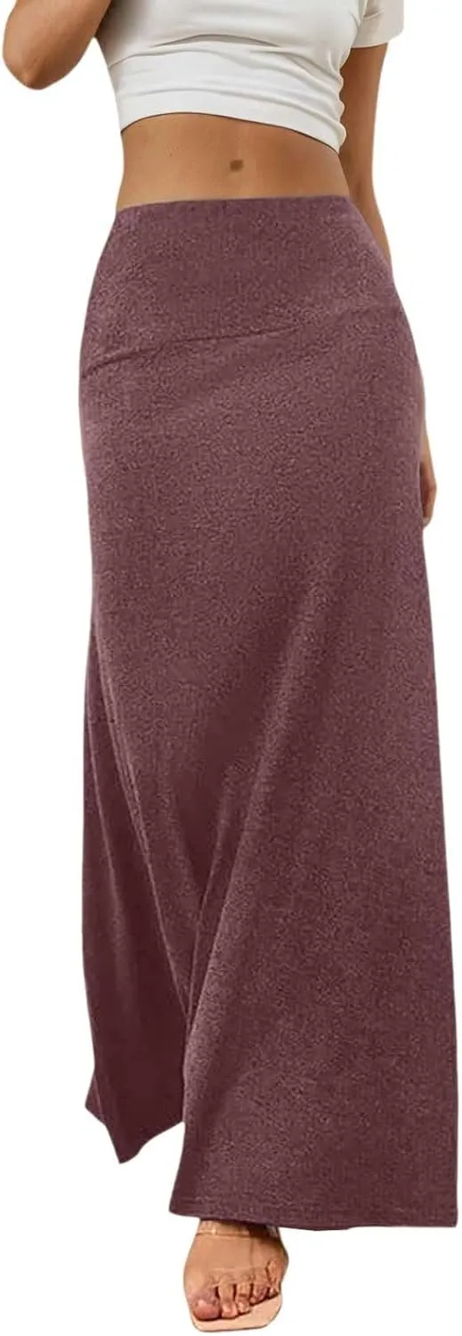 Women's Bodycon Knitted Pencil Skirts Elastic Split High Waisted Midi Skirt Trendy Summer Casual Long Aline Skorts