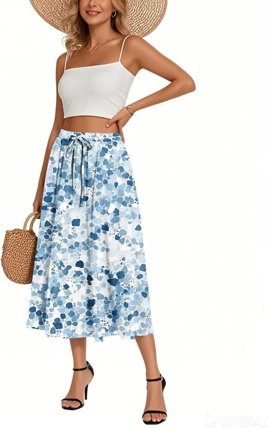 Women's Boho Outfits 2025 Bohemian Long Skirts Flowy High Waist A Line Summer Pleated Skirts, S-2XL