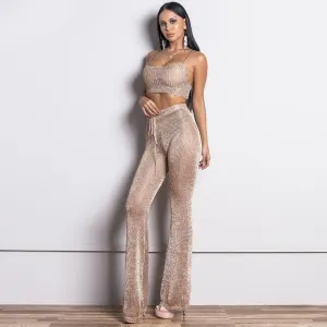 Women's Broadcloth Two-Piece Off-Shoulder Jumpsuit
