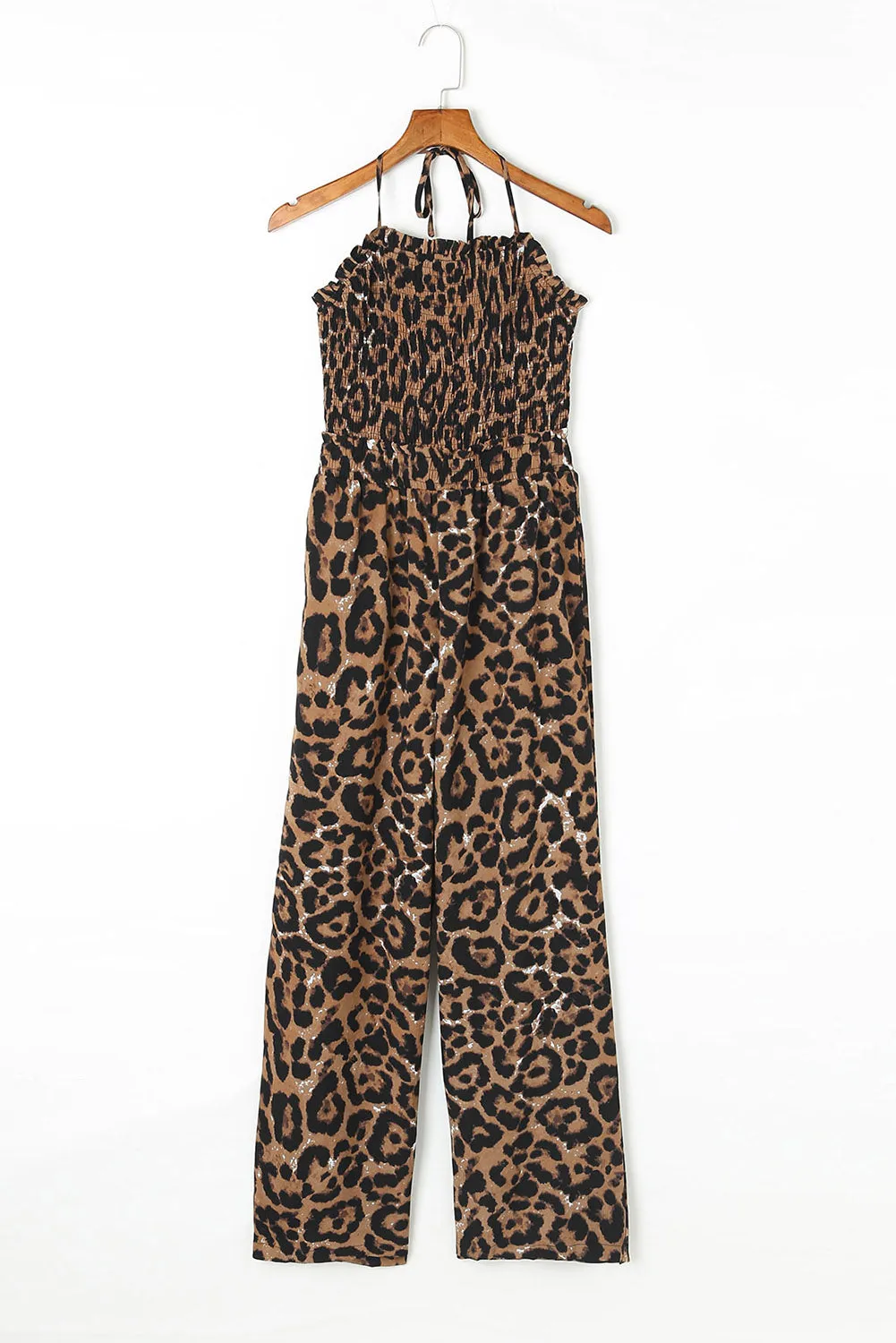 Women's Brown & Black Leopard Wide Leg Strappy Jumpsuit