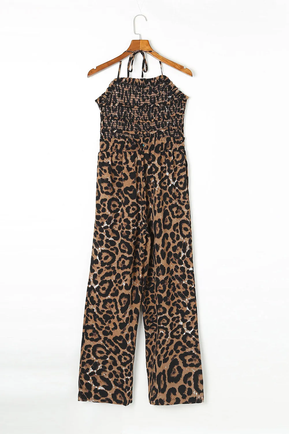 Women's Brown & Black Leopard Wide Leg Strappy Jumpsuit