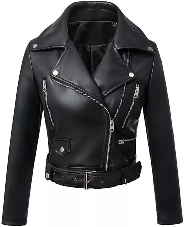 women's casual collarless cropped pu leather biker jacket-ladies cropped leather jacket-cropped moto jacket-women moto cropped jacket-black cropped moto jacket-black leather moto jacket women cropped