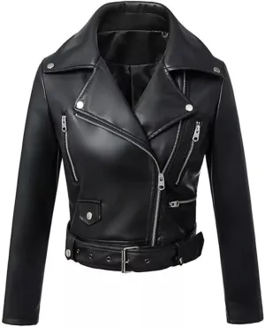 women's casual collarless cropped pu leather biker jacket-ladies cropped leather jacket-cropped moto jacket-women moto cropped jacket-black cropped moto jacket-black leather moto jacket women cropped
