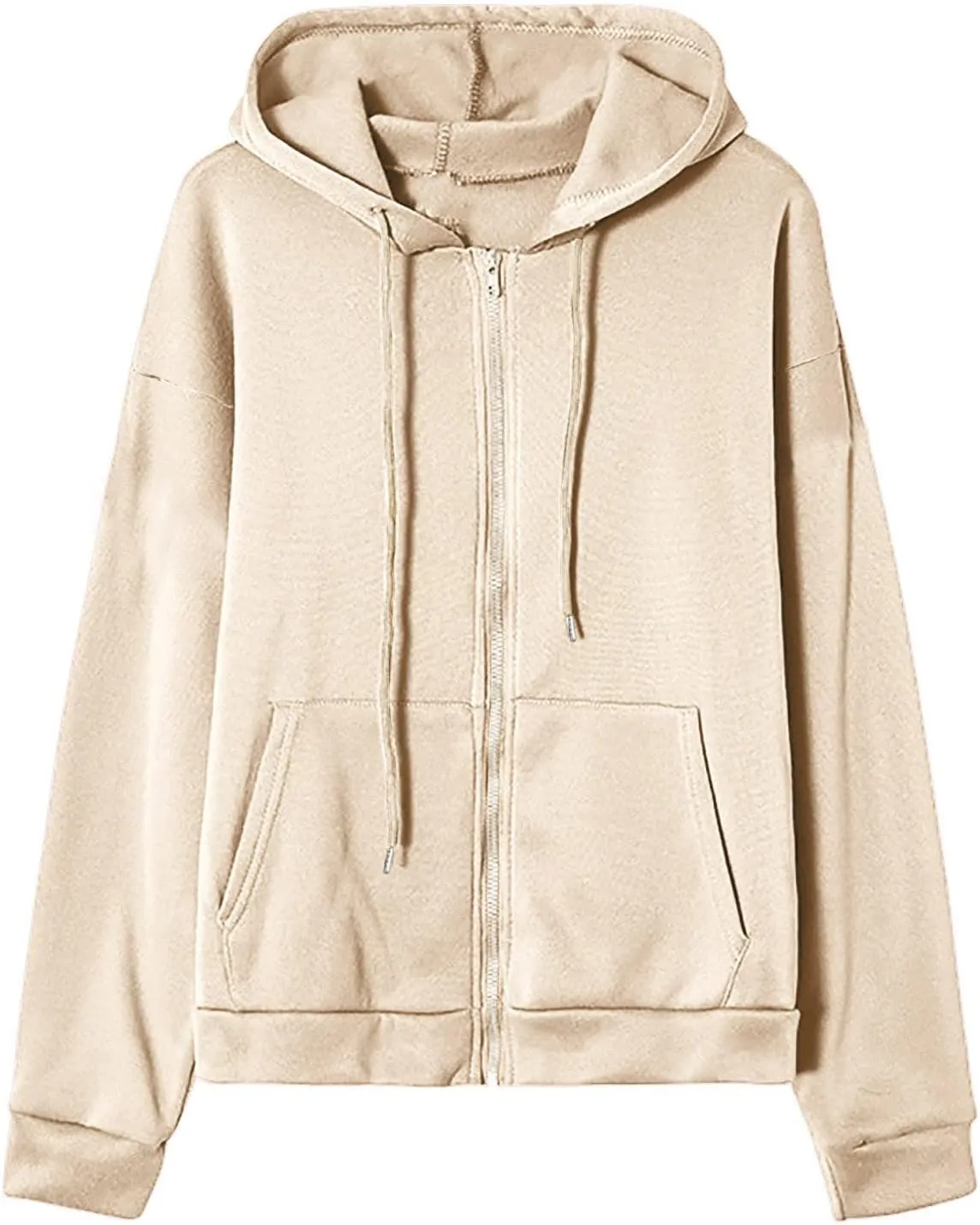 Women's Casual Fall Winter Coats Solid Zip Up Hoodie Fashion Zipper Hooded Blouse Long Sleeve Sweatshirt with Pockets