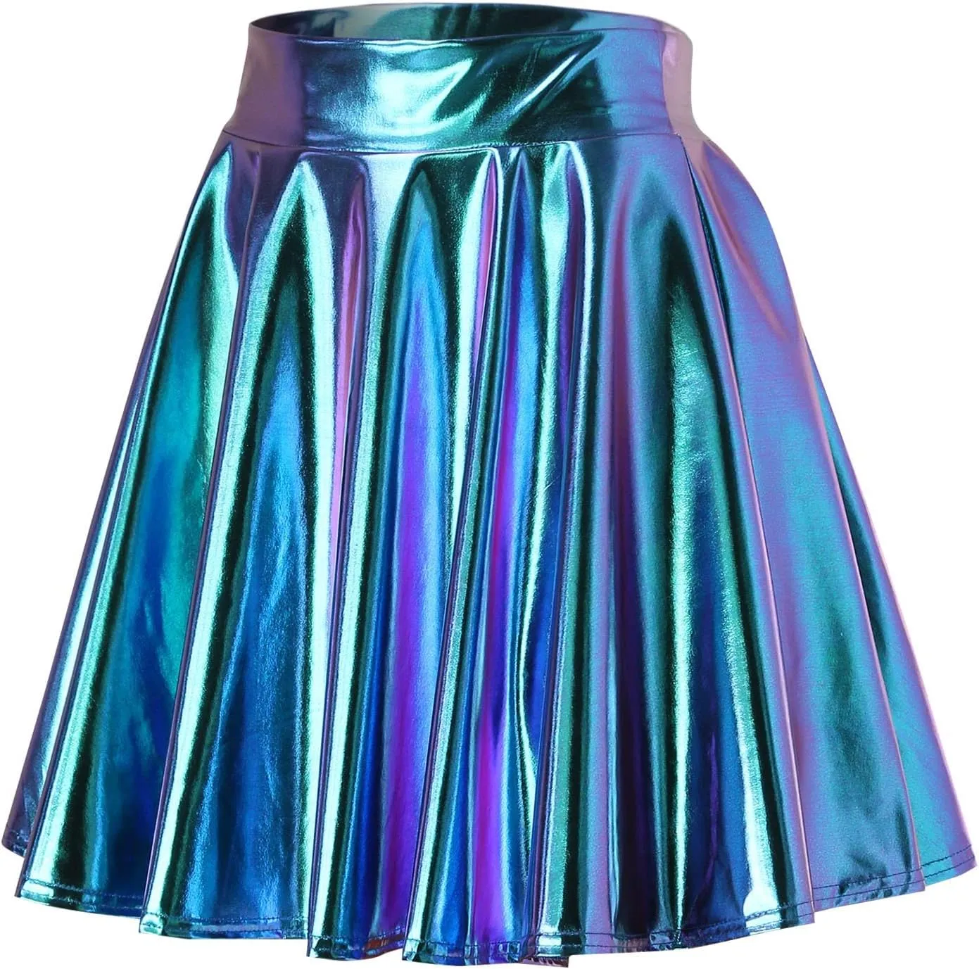 Women's Casual Fashion Flared Pleated A-Line Circle Skater Skirts Pleated Fashion Shiny Skirt Ruffle Mini Skirts