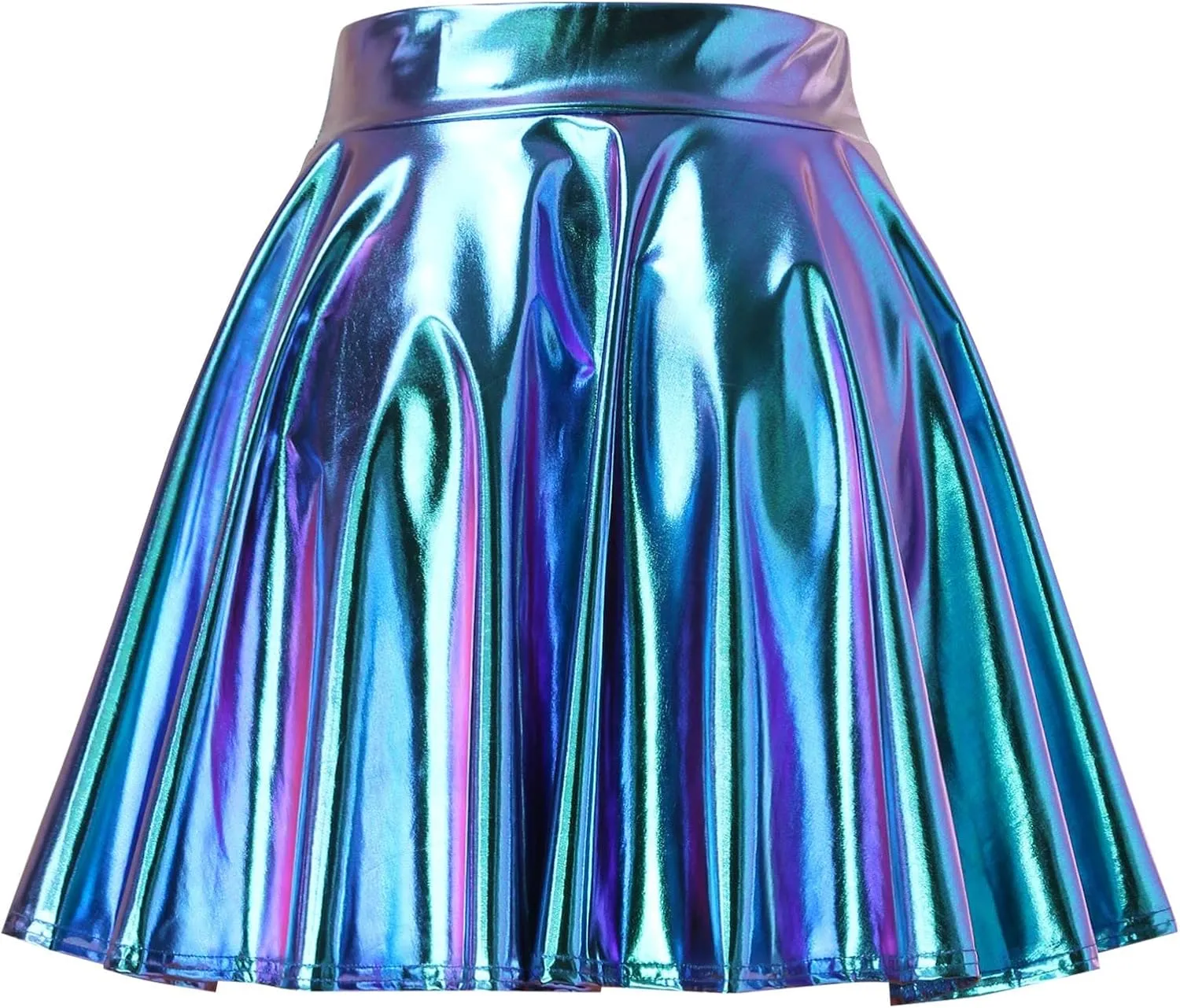 Women's Casual Fashion Flared Pleated A-Line Circle Skater Skirts Pleated Fashion Shiny Skirt Ruffle Mini Skirts