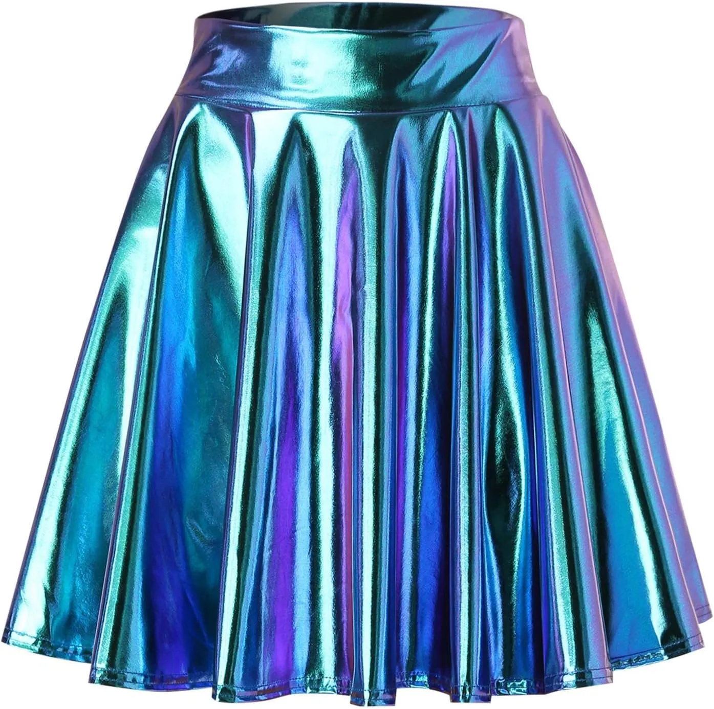 Women's Casual Fashion Flared Pleated A-Line Circle Skater Skirts Pleated Fashion Shiny Skirt Ruffle Mini Skirts