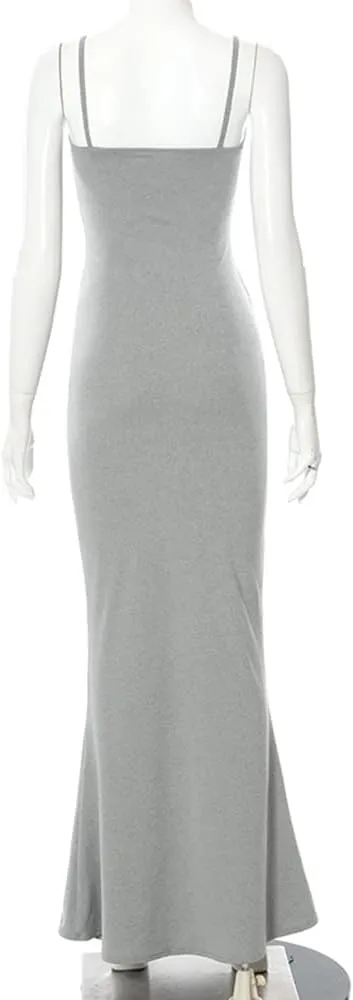Women's Casual Lounge Slip Long Dress Sleeveless Bodycon Maxi Dresses Solid Color