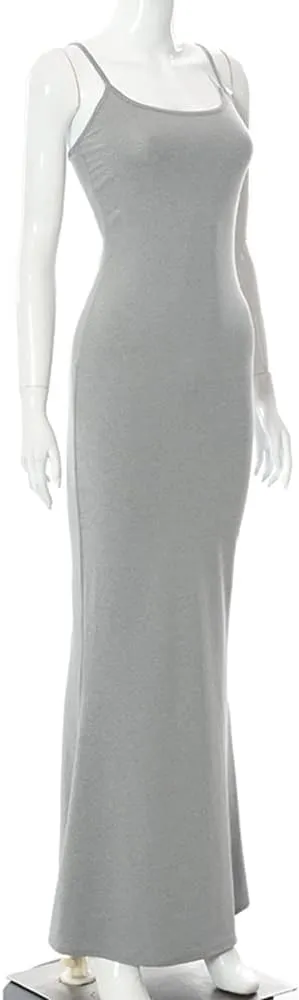 Women's Casual Lounge Slip Long Dress Sleeveless Bodycon Maxi Dresses Solid Color