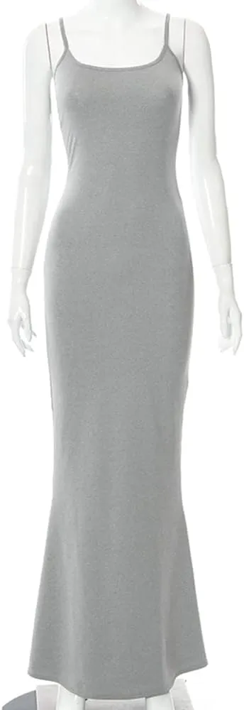 Women's Casual Lounge Slip Long Dress Sleeveless Bodycon Maxi Dresses Solid Color