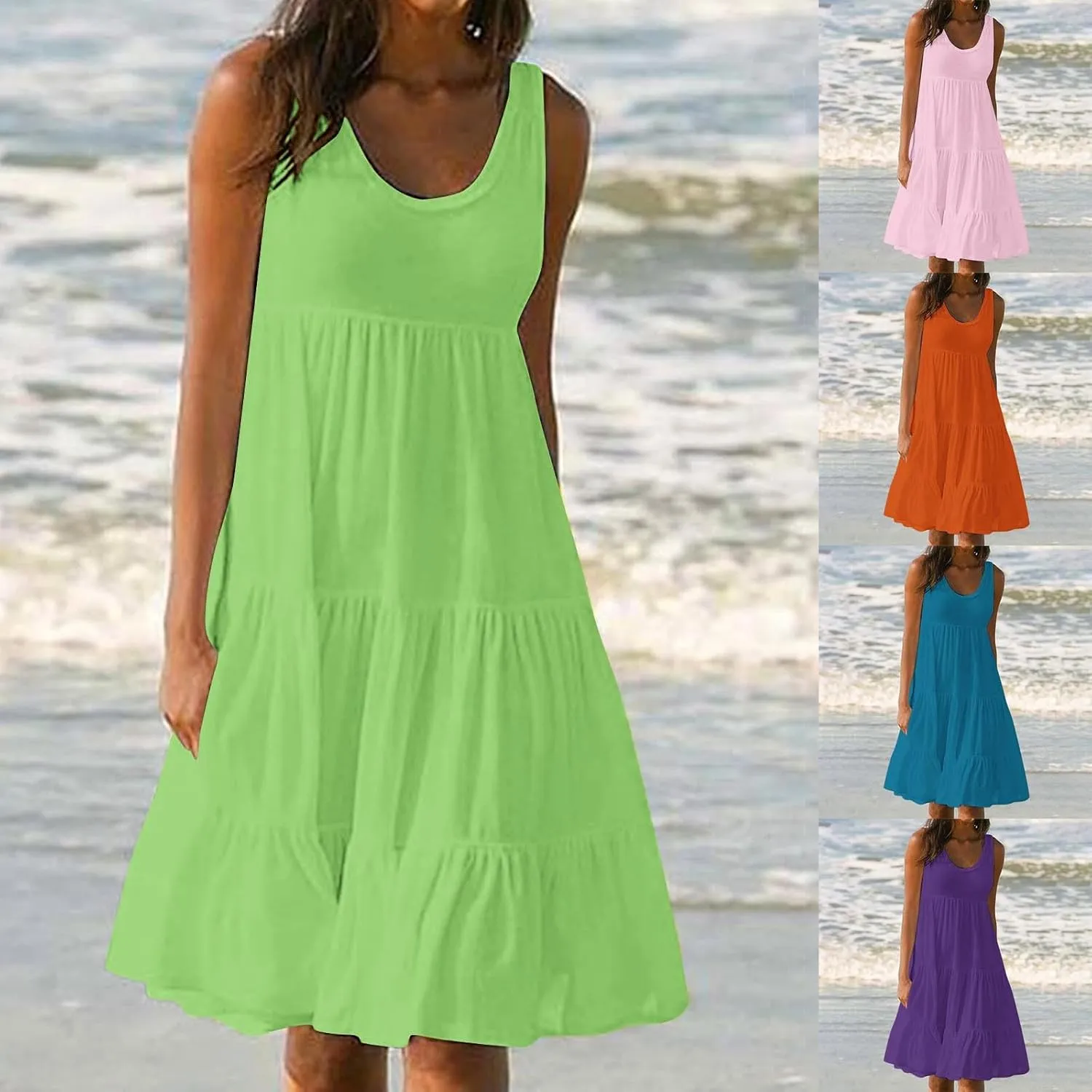 Women's Casual Summer Dresses Beach Vacation Sundress Ruffle Hem Mini Tank Dress Cute Flowy Dresses for Teen Girls