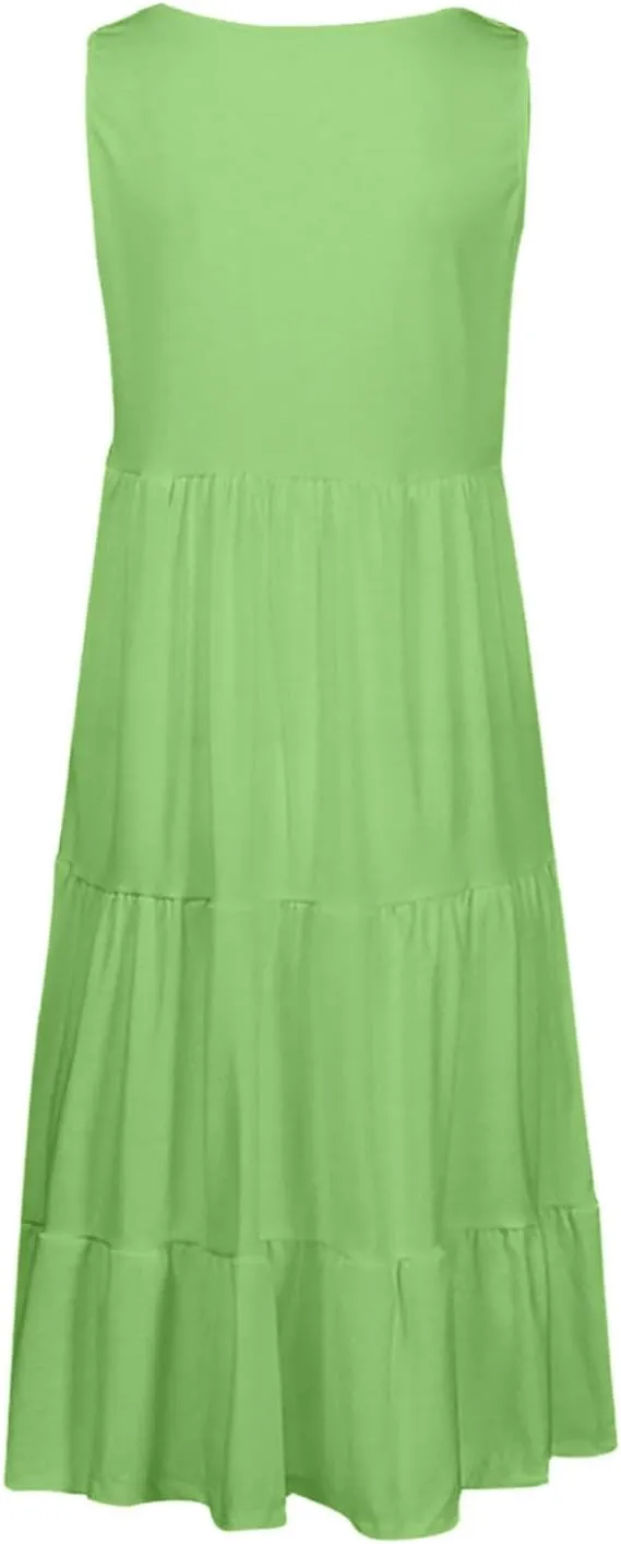 Women's Casual Summer Dresses Beach Vacation Sundress Ruffle Hem Mini Tank Dress Cute Flowy Dresses for Teen Girls