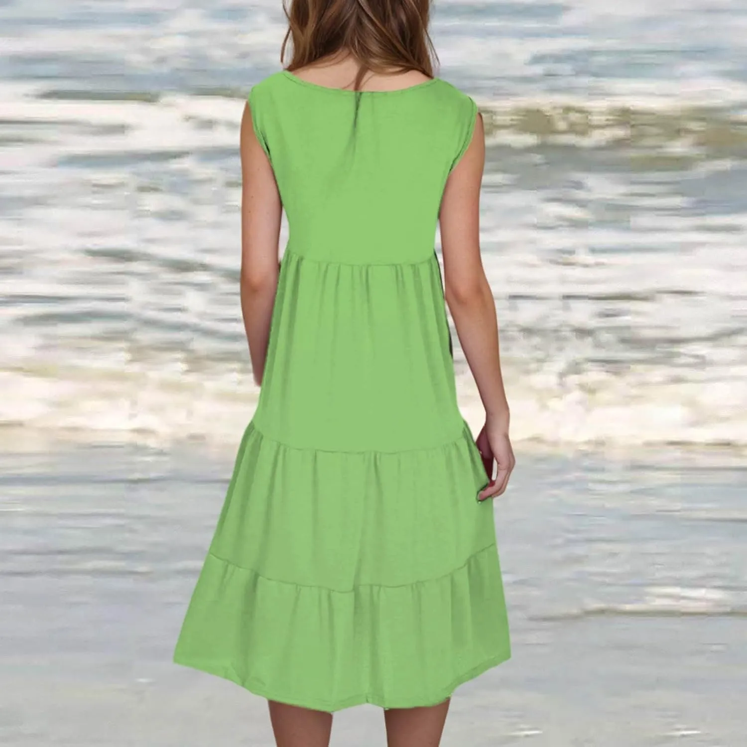 Women's Casual Summer Dresses Beach Vacation Sundress Ruffle Hem Mini Tank Dress Cute Flowy Dresses for Teen Girls