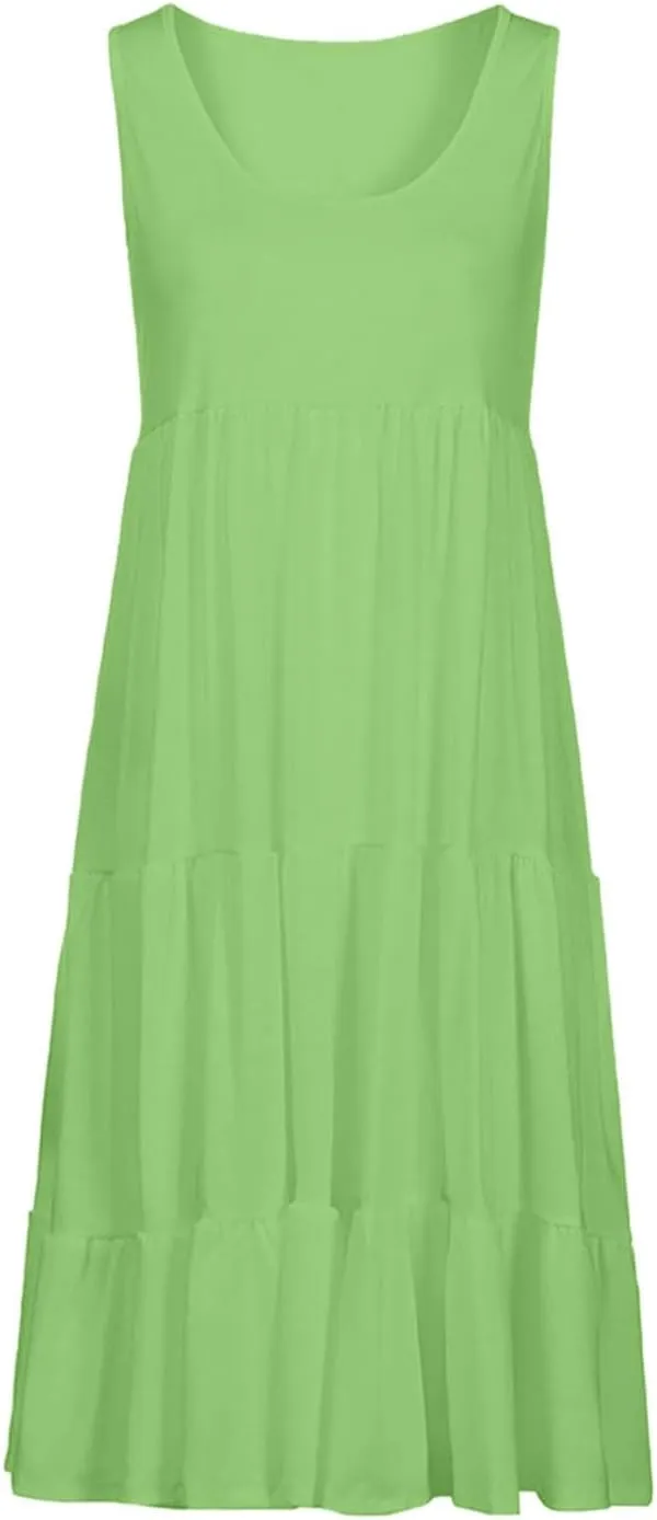 Women's Casual Summer Dresses Beach Vacation Sundress Ruffle Hem Mini Tank Dress Cute Flowy Dresses for Teen Girls