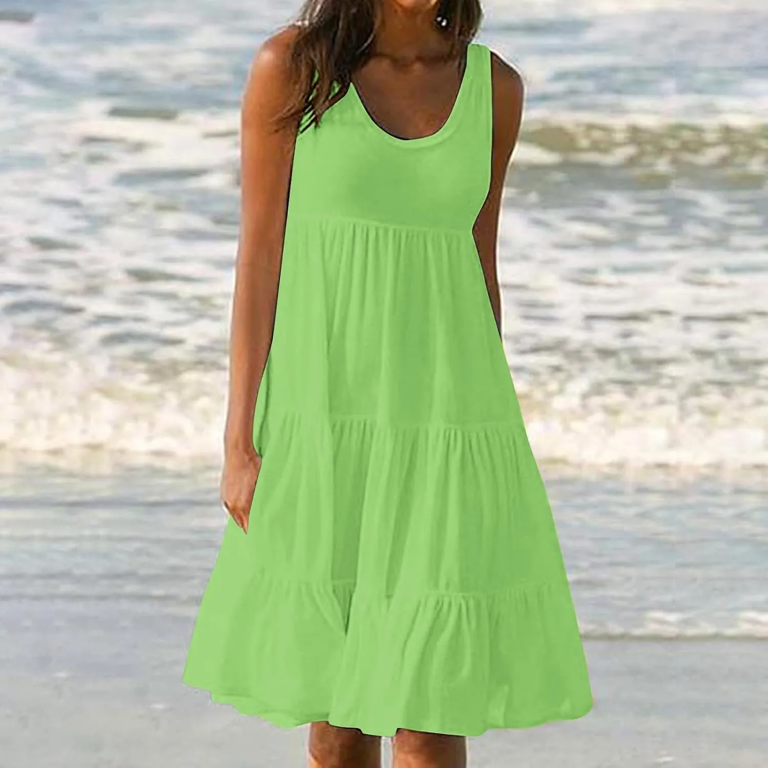 Women's Casual Summer Dresses Beach Vacation Sundress Ruffle Hem Mini Tank Dress Cute Flowy Dresses for Teen Girls