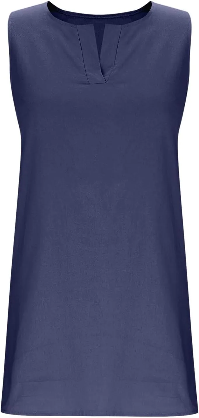 Women's Cotton Linen Dress Loose V Neck Short Sleeve T Shirt Skirt Trendy Summer Beach Vacation Casual Maxi Dresses