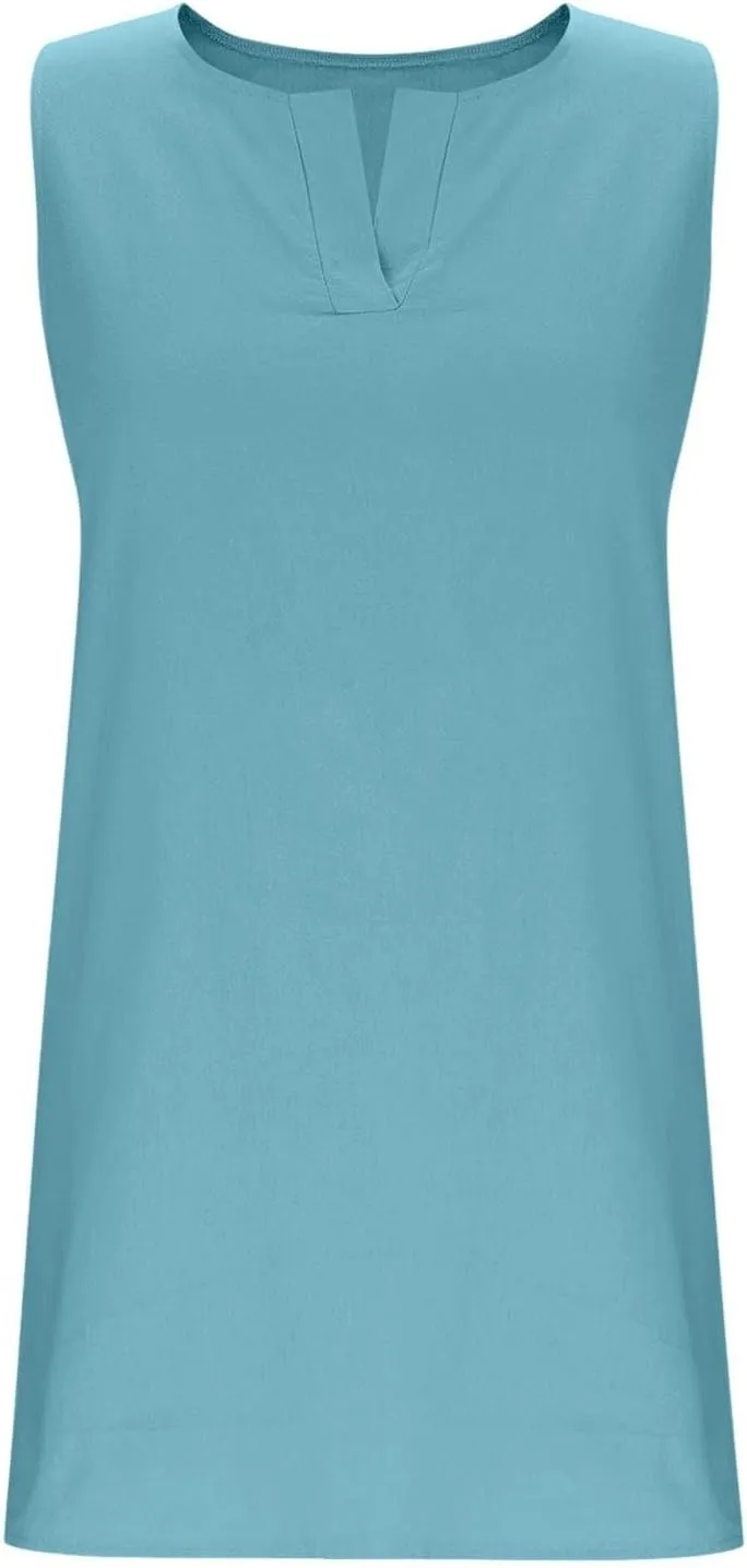 Women's Cotton Linen Dress Loose V Neck Short Sleeve T Shirt Skirt Trendy Summer Beach Vacation Casual Maxi Dresses