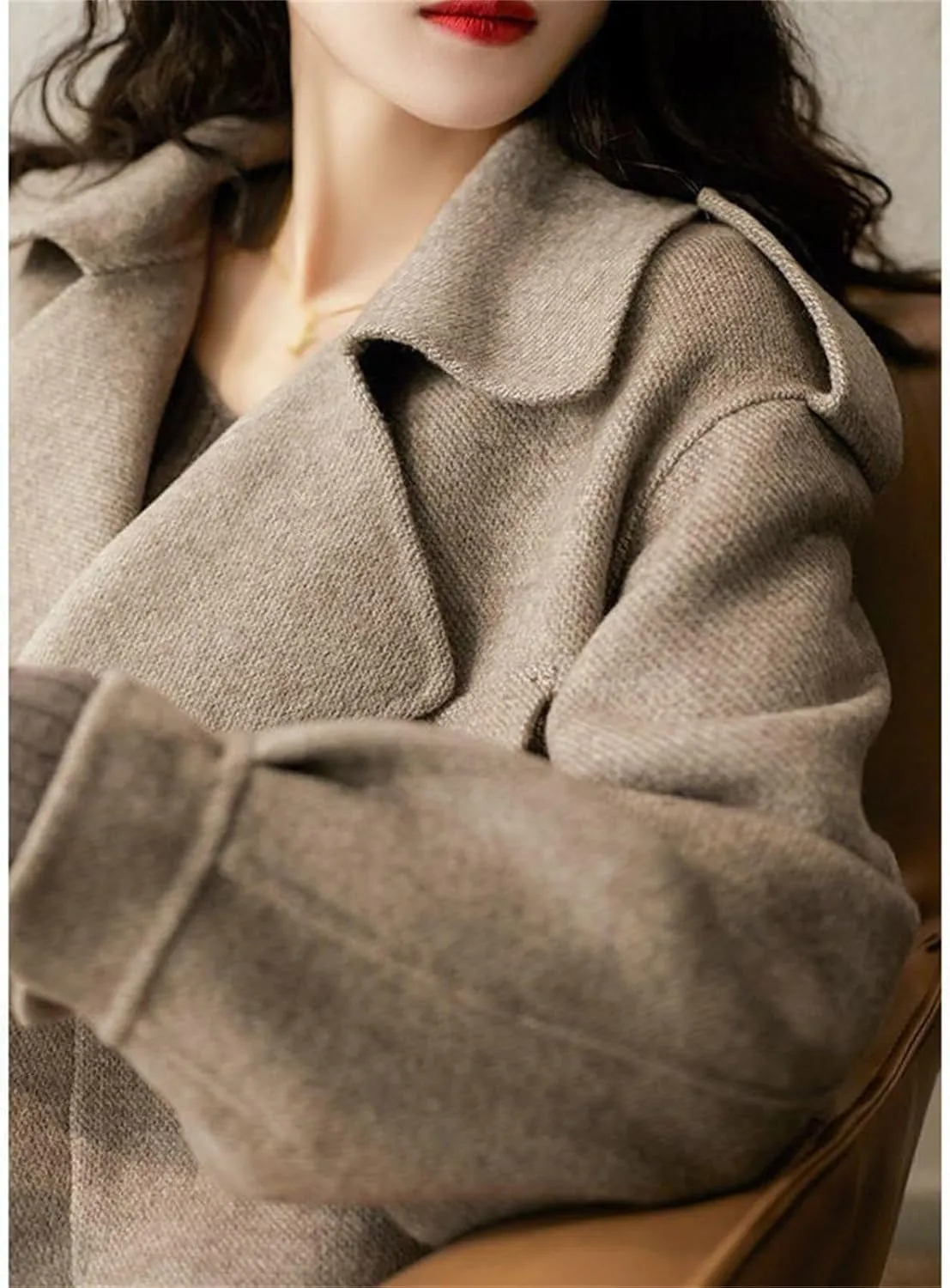 Womens Cropped Wool Jacket Blazer Fall Casual Cropped Wool Coat Open Front Woolen Blend Overcoat