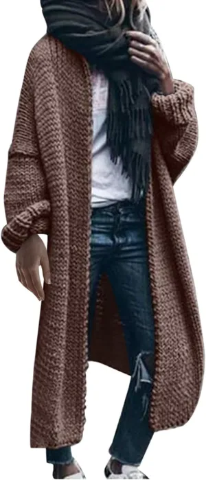 Women's Fashion Sweater Knit Coat Long Sleeve Warm Solid Color Jacket Cardigan Loose Casual Sweater Overcoat