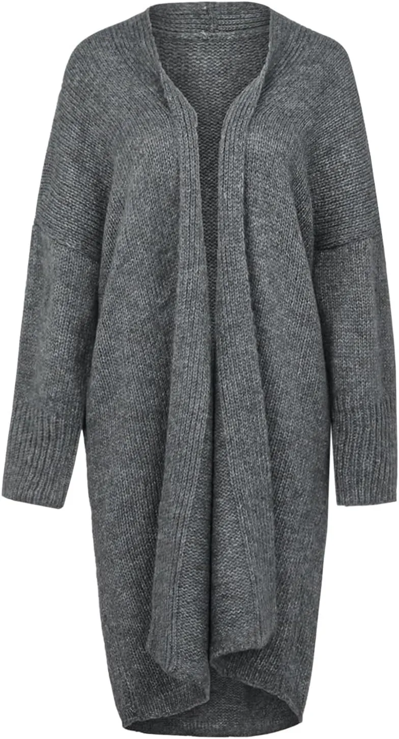 Women's Fashion Sweater Knit Coat Long Sleeve Warm Solid Color Jacket Cardigan Loose Casual Sweater Overcoat