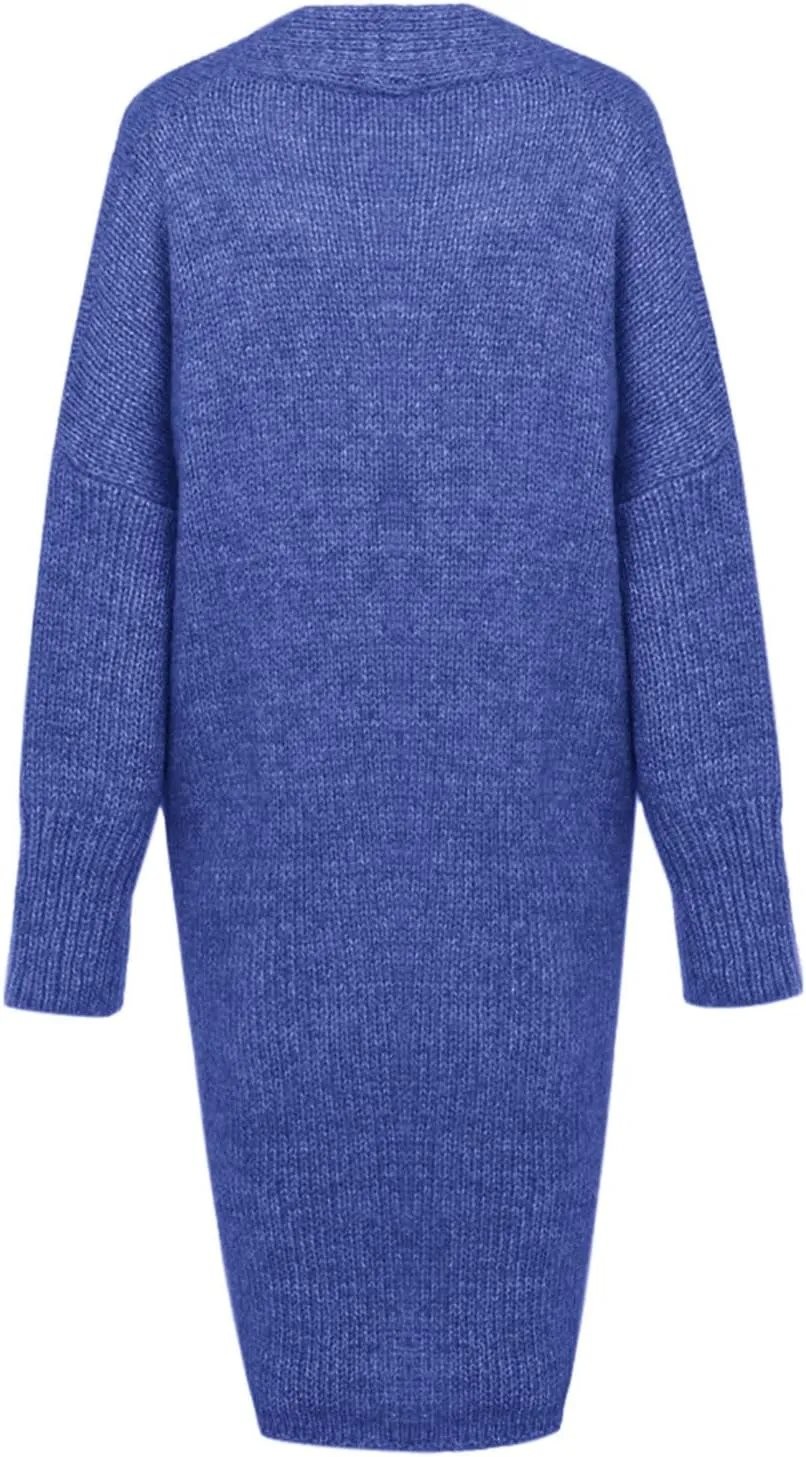 Women's Fashion Sweater Knit Coat Long Sleeve Warm Solid Color Jacket Cardigan Loose Casual Sweater Overcoat