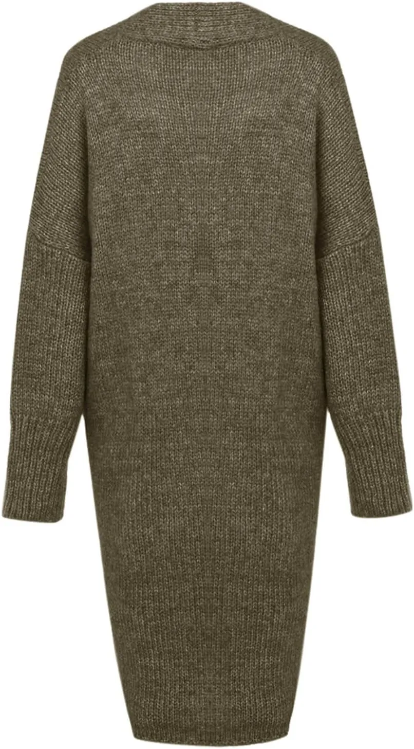 Women's Fashion Sweater Knit Coat Long Sleeve Warm Solid Color Jacket Cardigan Loose Casual Sweater Overcoat