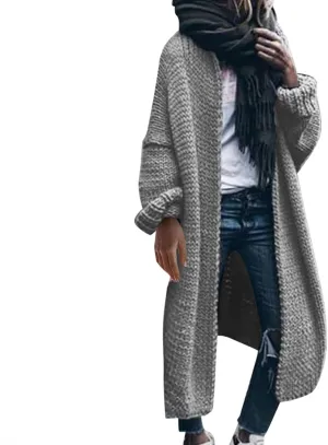 Women's Fashion Sweater Knit Coat Long Sleeve Warm Solid Color Jacket Cardigan Loose Casual Sweater Overcoat