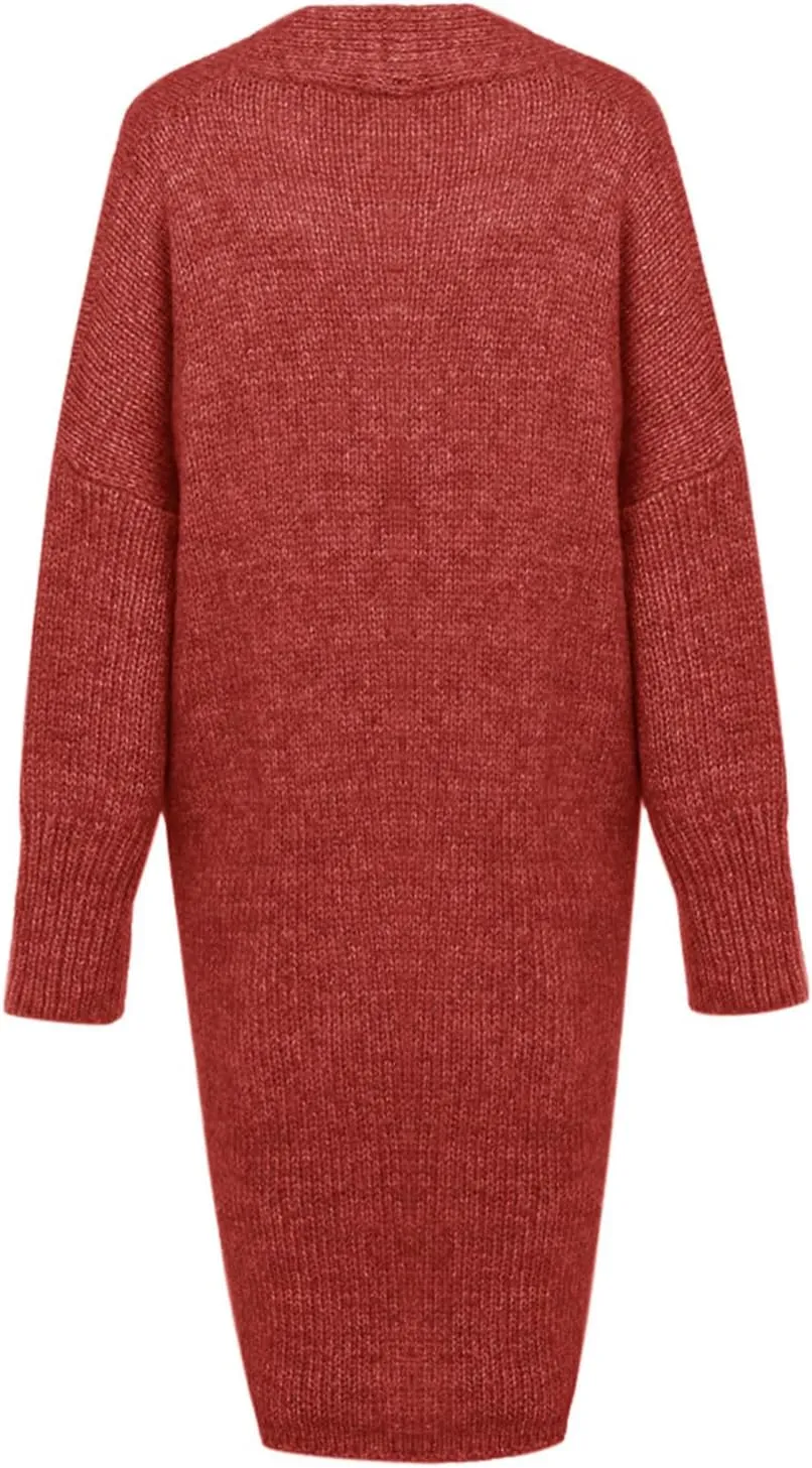 Women's Fashion Sweater Knit Coat Long Sleeve Warm Solid Color Jacket Cardigan Loose Casual Sweater Overcoat